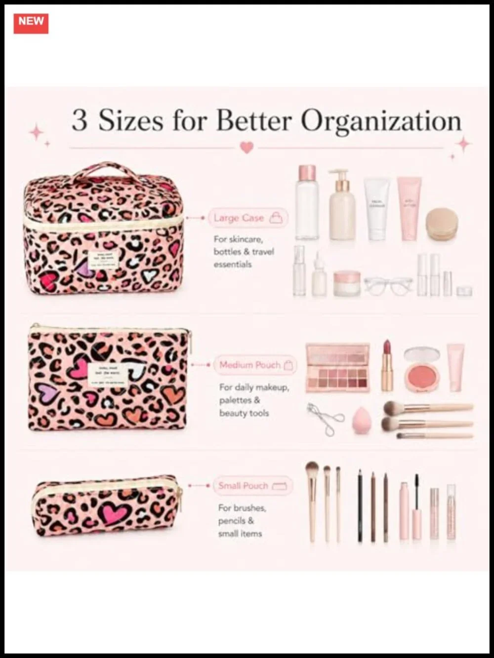 3-Piece Quilted Cotton Makeup Bag Set, Travel Toiletry Organizer for Women
